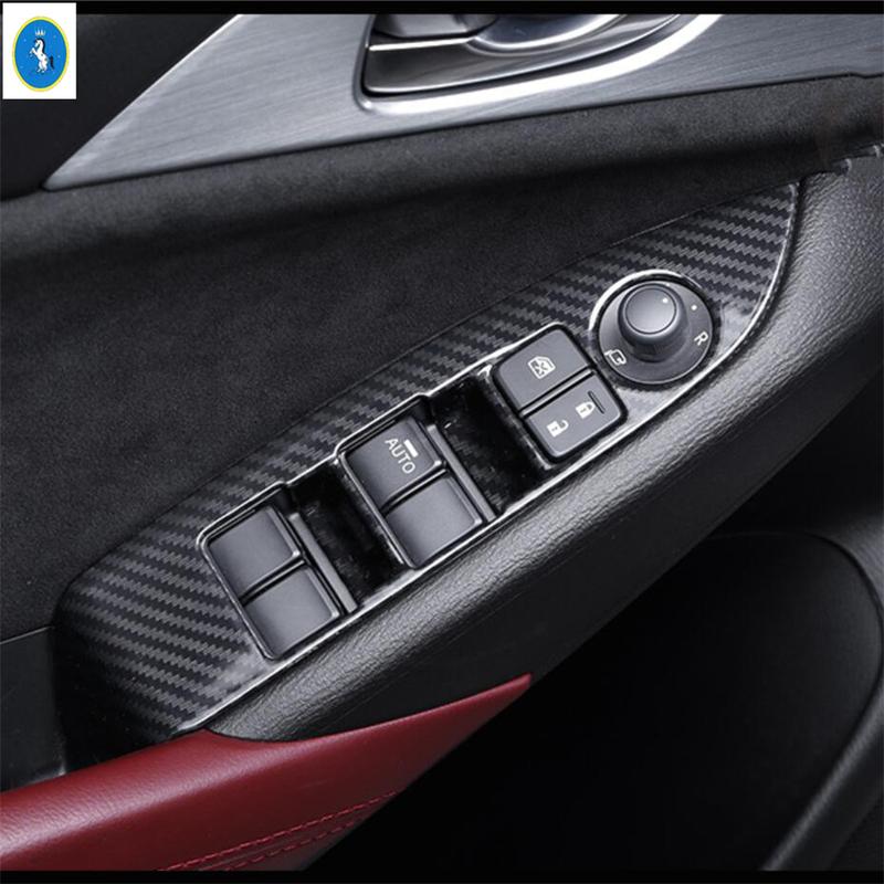 Matte / Carbon Fiber Look Car Door Handle Window Lift Switch Button Panel Cover Trim Accessories For Mazda CX-3 CX3 2015 -