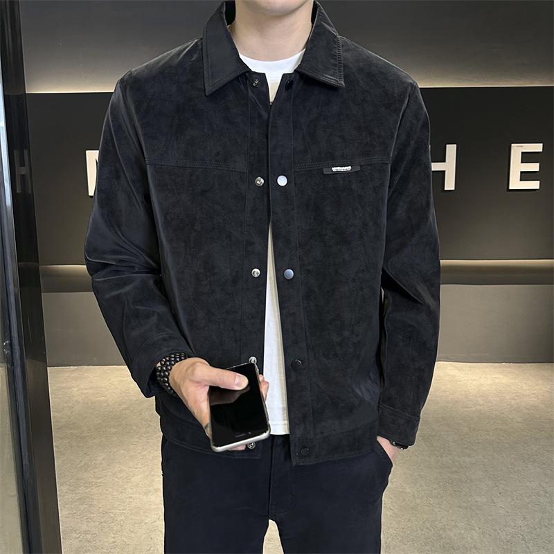 Замшевая осенняя куртка для мужской весны и осени, новая модная облегающая одежда, кожаная куртка с лацканами для мужчин