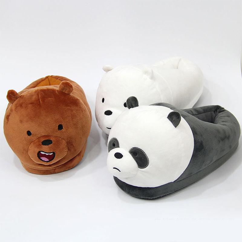 Тапочки для взрослых унисекс с рисунком панды, милые плюшевые тапочки, зимние теплые домашние забавные одного размера для спальни, домашние тапочки