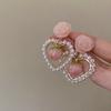 Новый стиль моды розовый жемчуг в форме сердца геометрические серьги