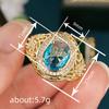 Huitan Classic Elegant Ring for Women Party Wedding Luxury Finger Accessories Gold Color Delicate Jewelry Inlaid Shiny Blue CZ