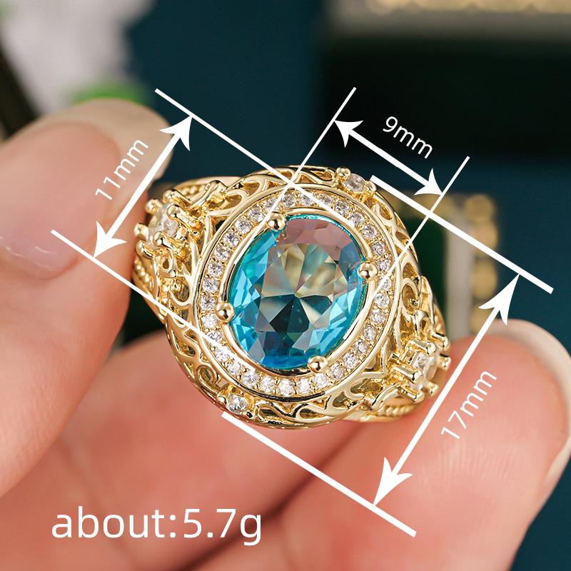 Huitan Classic Elegant Ring for Women Party Wedding Luxury Finger Accessories Gold Color Delicate Jewelry Inlaid Shiny Blue CZ