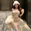 Women's French Haute Sense Splicing Lace Knitted Dress Trend