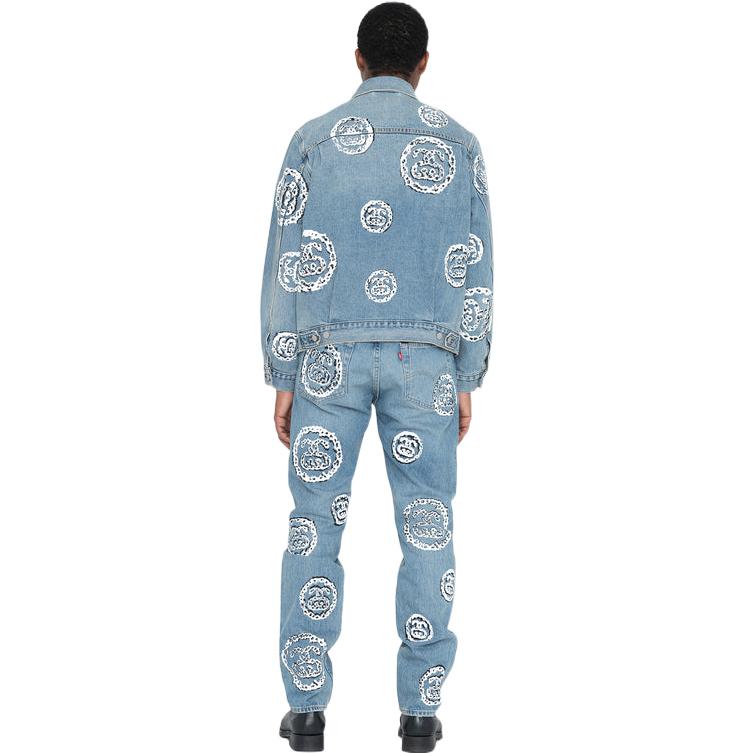Stussy X Denim Tears Patterned Casual Single-Breasted Denim Jacket Unisex jackets Light-Blue 80208168
