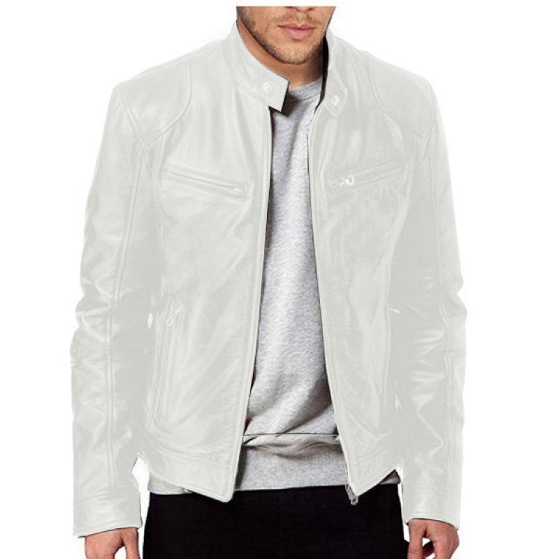 European and American men's clothing men's leather jacket male teen stand-up collar punk men's locomotive leather jacket plus logo