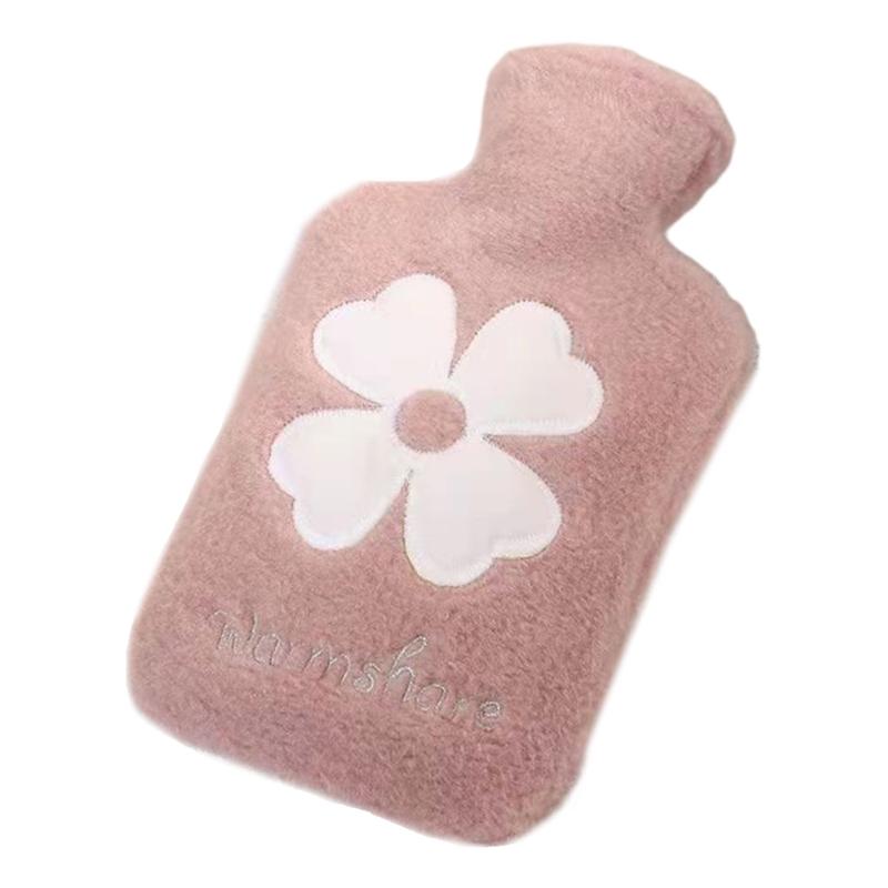 Бутылка для горячей воды с мягким чехлом и узором в виде клевера, симпатичная теплая сумка для воды, сохраняющая тепло зимой, портативная грелка для рук