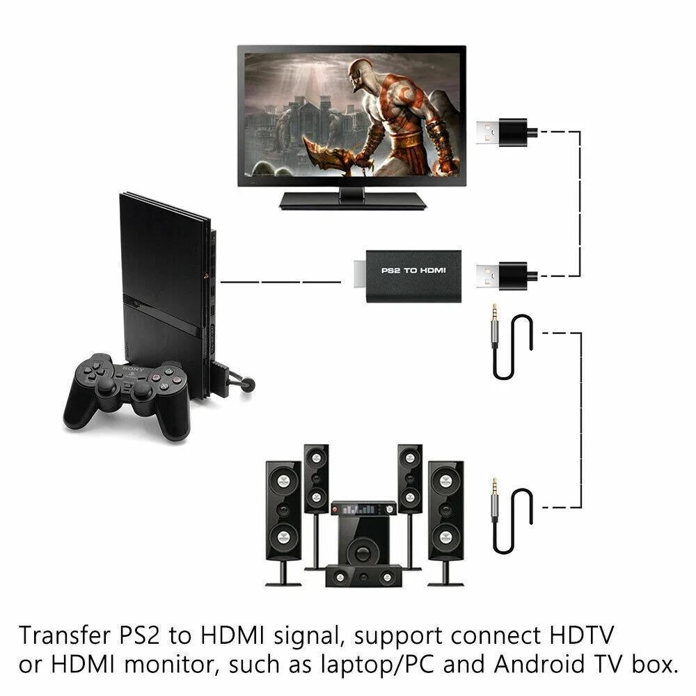 Адаптер-конвертер PS2 - HDMI, M209 - поддерживает все режимы отображения PlayStation 2, аудиовыход 3,5 мм, Plug and Play, питание по USB-кабелю