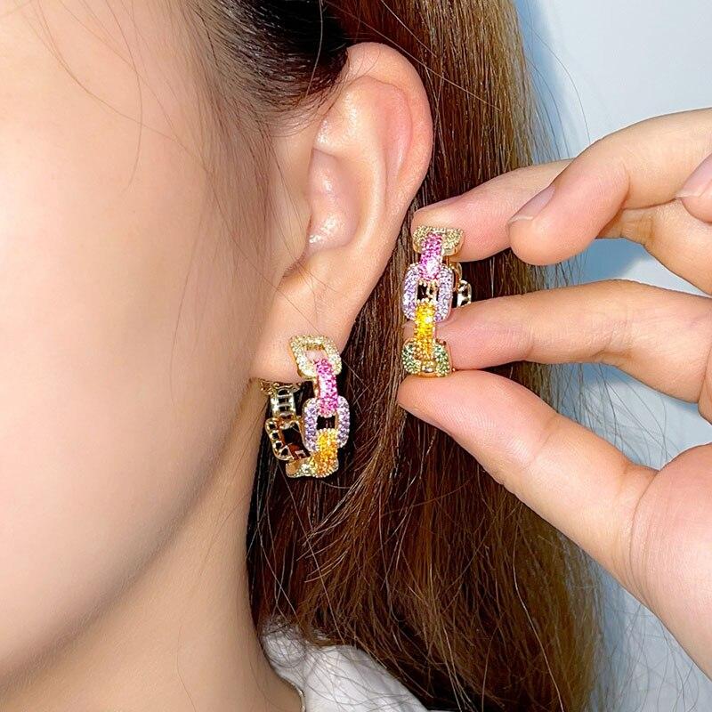 Aaa + качественные модные необычные цирконовые цепочки, стильные серьги-кольца, градиентные радужные серебряные шпильки, женские свадебные роскошные ювелирные изделия