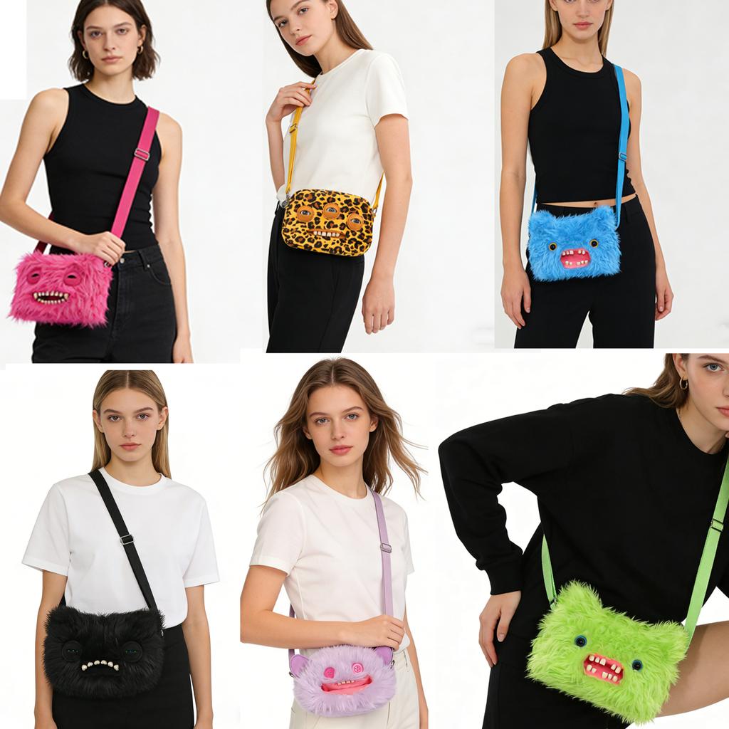 Fluffy Crossbody Bag Wide Eyed Weirdo Screech Dolls Ugly Tooth Monster Plush Toys Big Head Furry Backpack Gifts