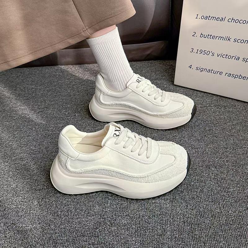 The First Layer of Cowhide Dad Shoes Women's Spring New Sports and Leisure Shoes Versatile and Lightweight White Shoes