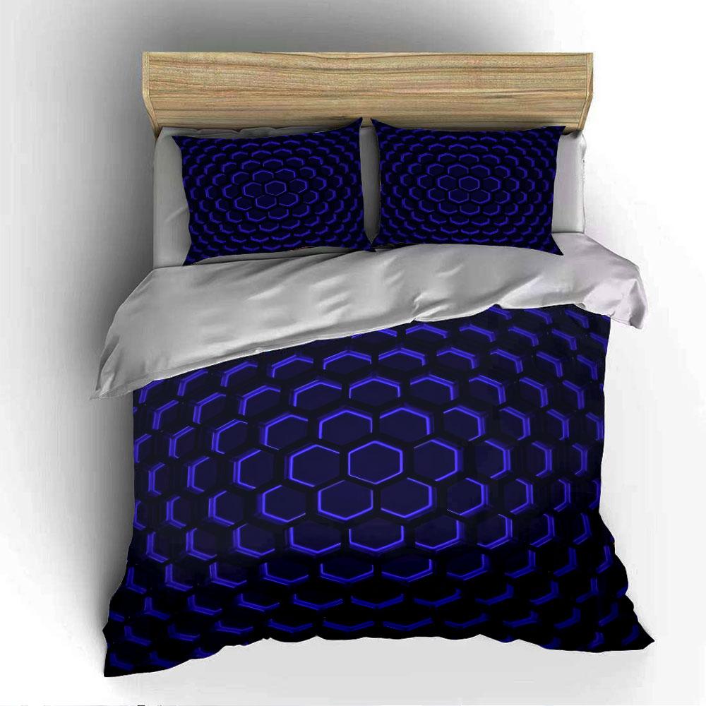 Hexagonal Blue Geometric Pattern Bedding Duvet Cover Set (1*Duvet Cover 2*Pillowcases, without duvet insert)