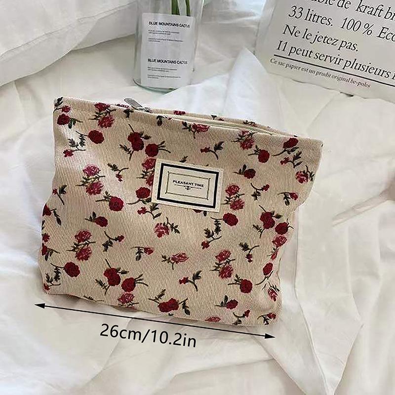 Вельветовая косметичка с цветком, клатч, большая косметичка, сумки-органайзеры, корейская косметичка, женская симпатичная косметичка