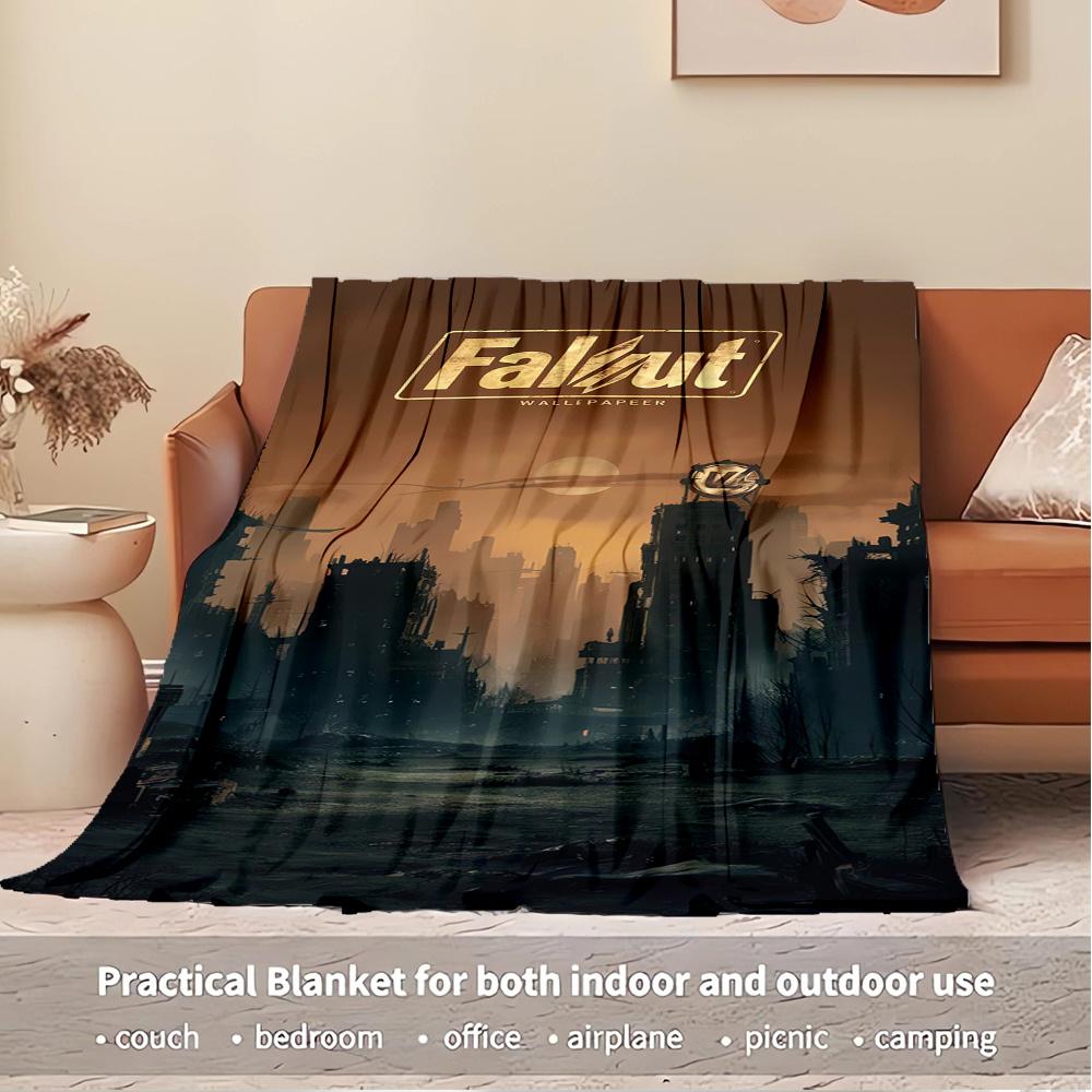 For Post-Apocalyptic,Wasteland,Fallout-Themed Flannel Blanket, Glam Style, Digital Print, All-Season Comfort, Tear-Resistant, Knitted Crafts