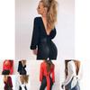 Solid Color Women Long Sleeves Backless Bandage Blouse Cross Loose Bow Tops