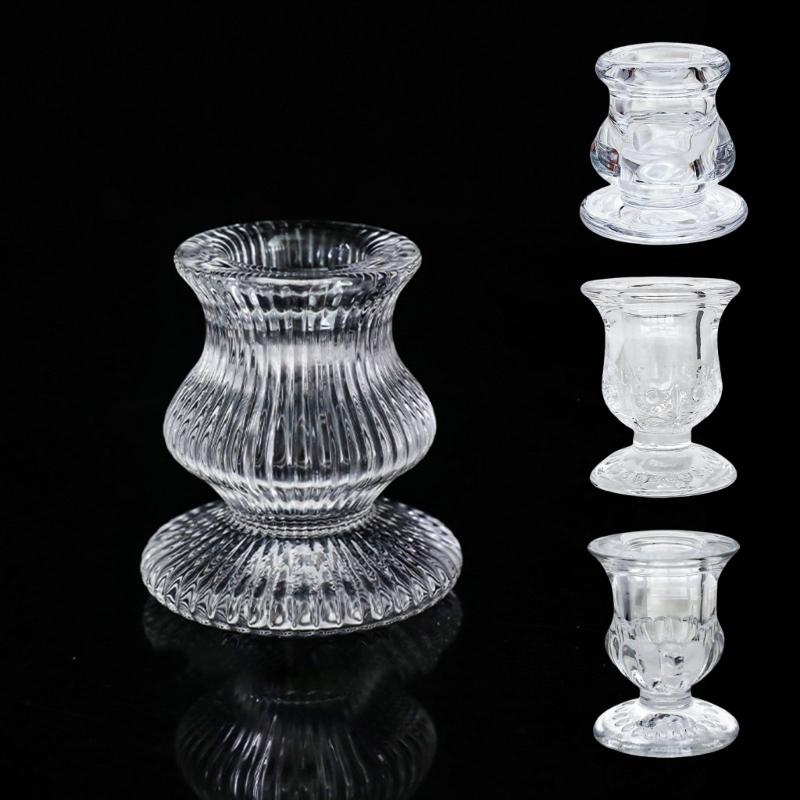 Elegant Glass Candle Holder Set of 2 Clear Taper Candlestick Holder for Wedding Modern Christmas Table Centerpieces