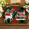 Elk Deer Printed Placemats Rectangular Christmas Snowman Trees Dining Table for Kitchen Decor Linen Non Slip Table Mats