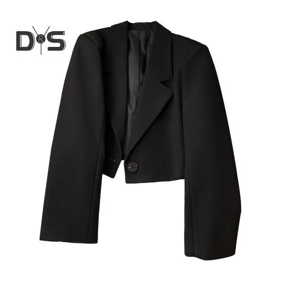 Women Suit Coat Formal Business Style Turn-down Collar Button Decor Slim Fit Short Solid Color Long Sleeves Cardigan Single Button Closure OL Commute