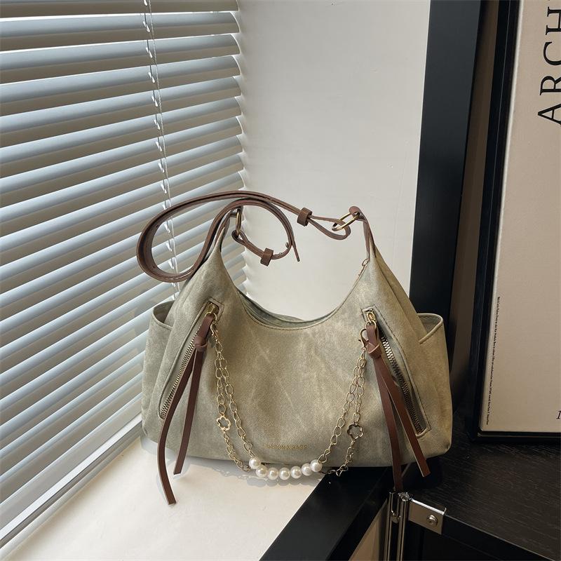 2025 осень новый однотонный женский текстурный ретро простой женский цепочный портфель для поездок на работу портативный на плечо подмышку сумка-тоут