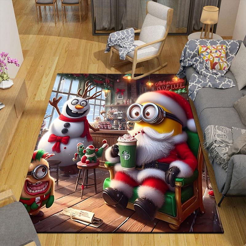 1Pc Christmas Minions Celebration Rug Office Carpet Indoor Outdoor Doormat Nonslip Soft And Comfortable Living Room Christmas Halloween Gift D91855