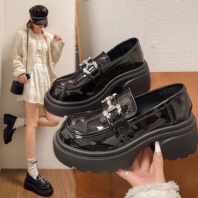 Модная женская обувь Оксфорды Осень Кожаные Слипоны Круглый Носок Обувь Женская Однотонная Яркий Бриллиант Платформа Балетки Повседневная Обувь