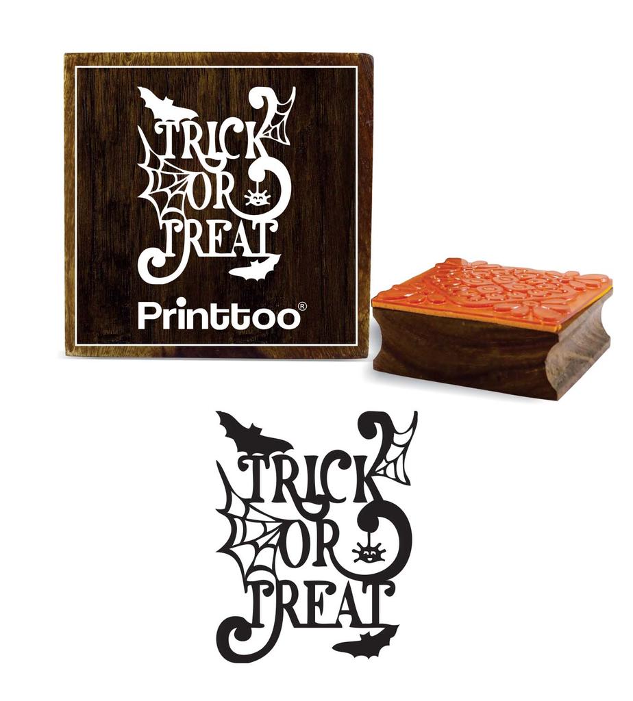 Printtoo Trick or Treat Word Design Card Дневник Квадратный деревянный резиновый штамп-2 x 2