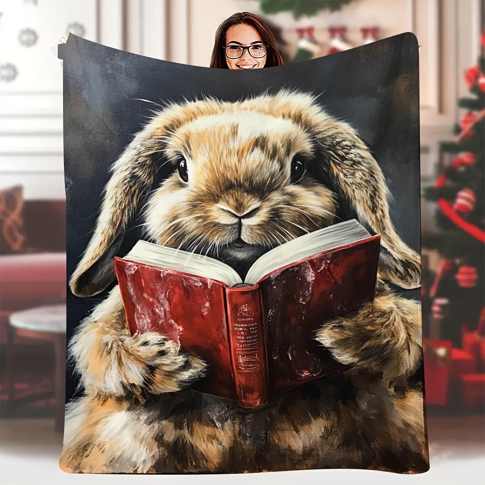Hairy Rabbit Reading Pattern Flannel printed blanket suitable for all seasons suitable for living room office sofa and travel