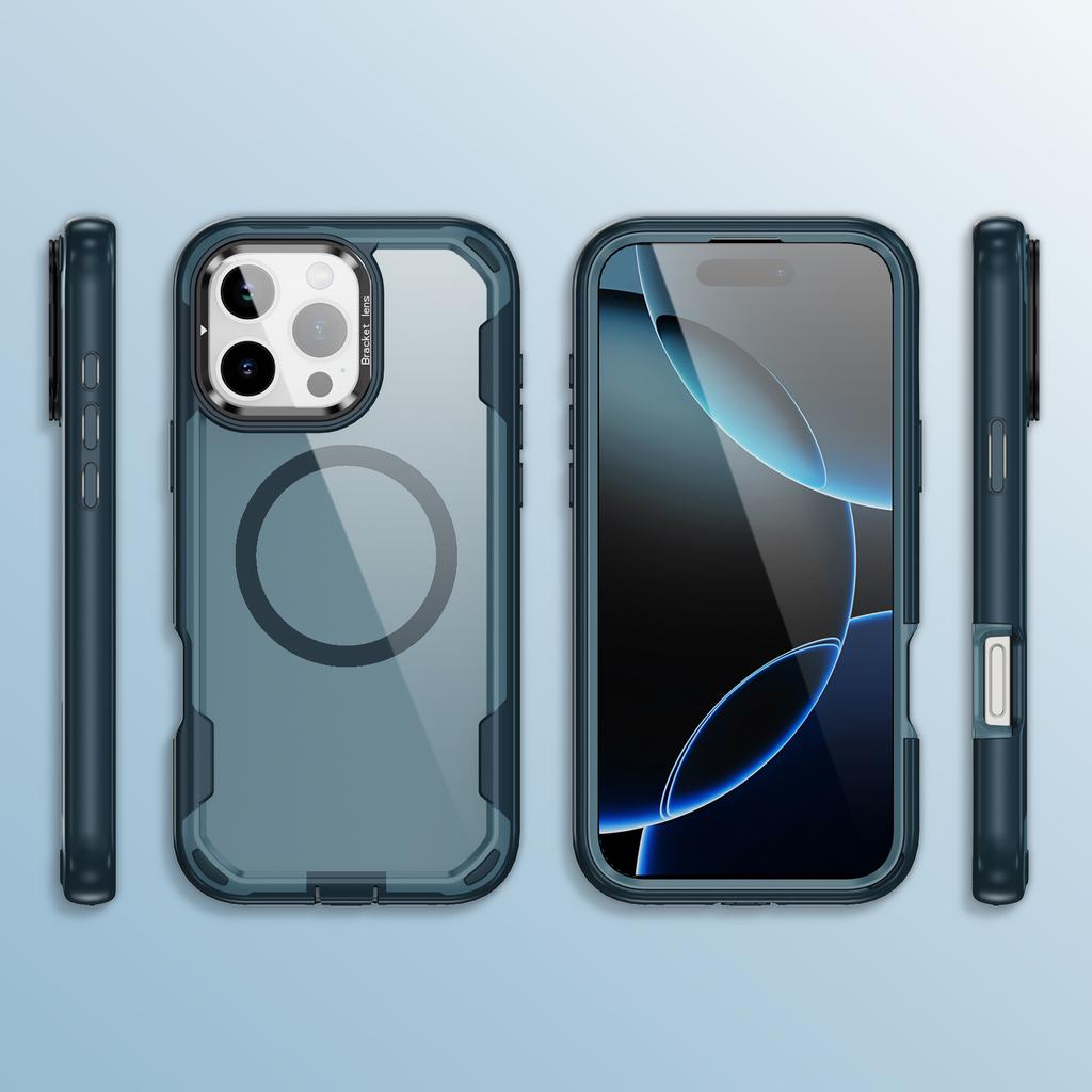 For iPhone 16 Pro Case Compatible with MagSafe Lens Frame Kickstand TPU+PC Shockproof Phone Cover
