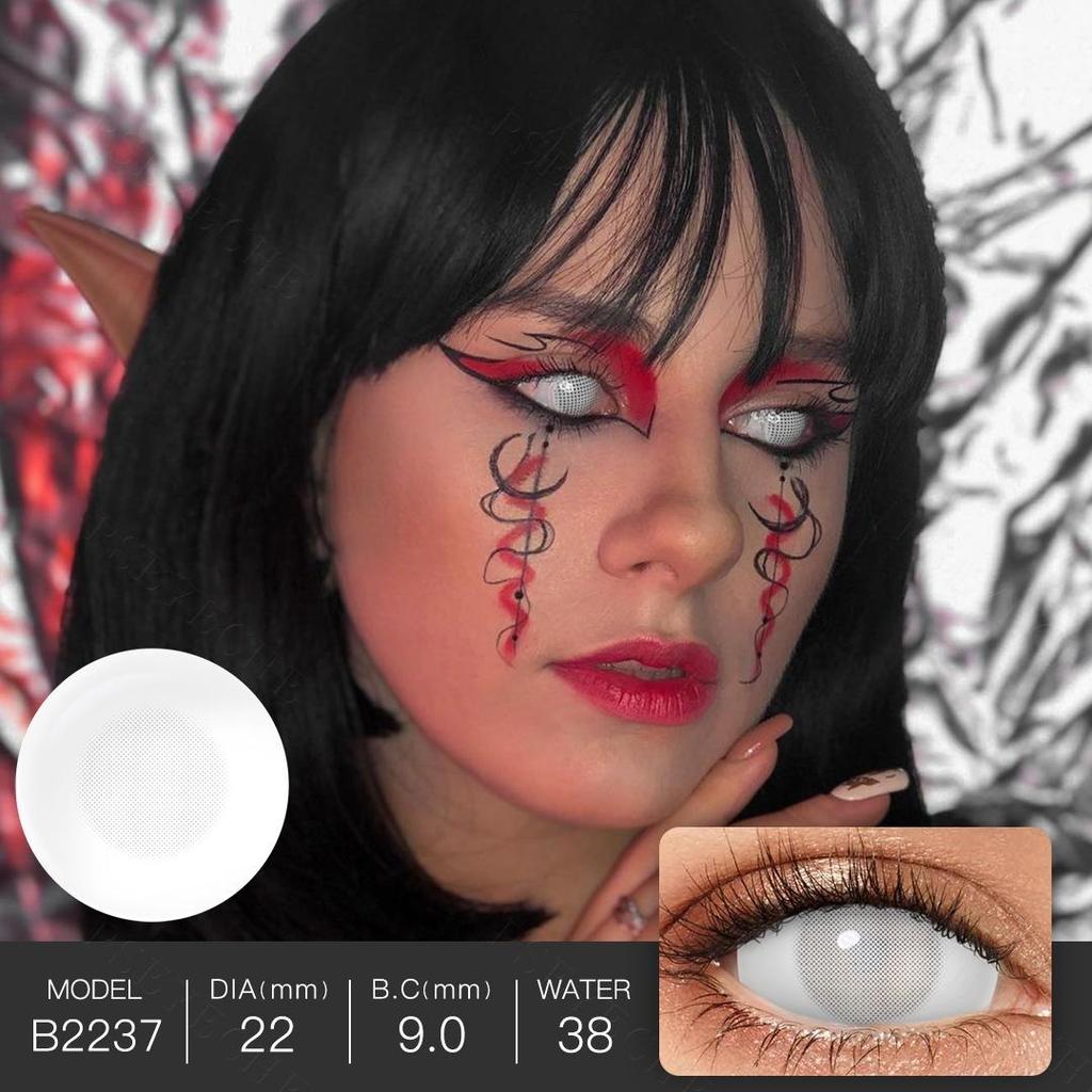 22MM Blind White Sclera Contact Lenses Crazy Yellowish Halloween Contact Lenses All White Mesh Cosplay Eye Contacts Full Eye