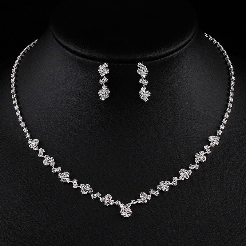 Fashion Zircon Water Drop Necklace and Earrings Set for Women Wedding Party Jewelry