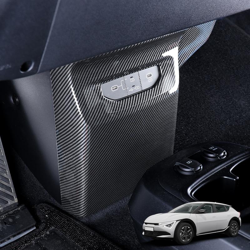 For KIA EV6 2025-2026 Left-hand Drive Car Interior Accessorie Carbon Fiber Pattern Front Charging Port Protective Covers