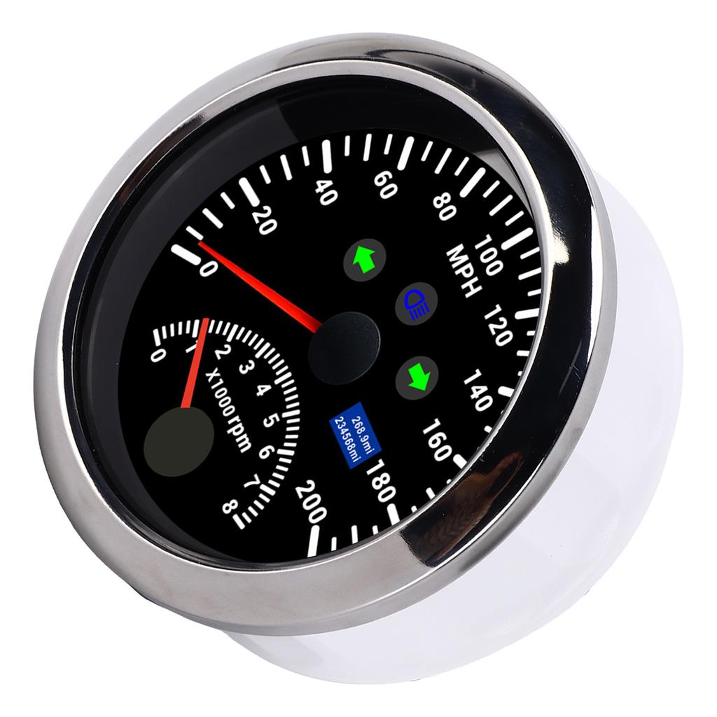 85mm 0‑200MPH GPS Speedometer 0‑8000rpm Tachometer Gauge Overspeed Alarm LCD Red Backlight for Car BoatBlack