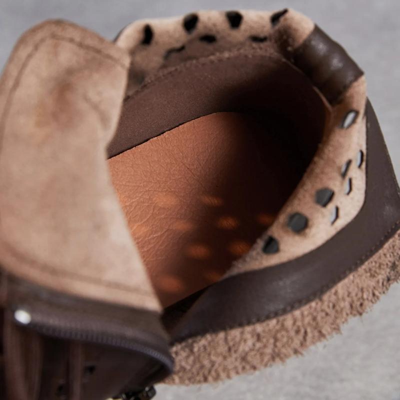 Johnature Женские ботинки из натуральной кожи в ретро-стиле на толстом каблуке с вырезами, низкий каблук, дышащие