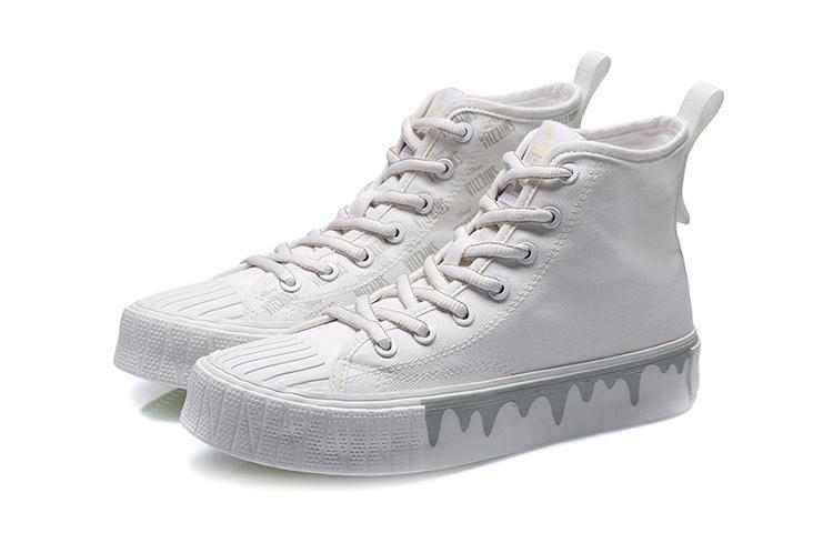Li Ning Slip Resistant, Abrasion Resistant, Lightweight High top Canvas Shoes Women's White Yellow AGCP338-4