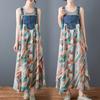 DIMANAF 2025 New Summer Women Plus Size Loose Vintage Printing Dress Basic Denim Spliced Sundress Casual Long Dress