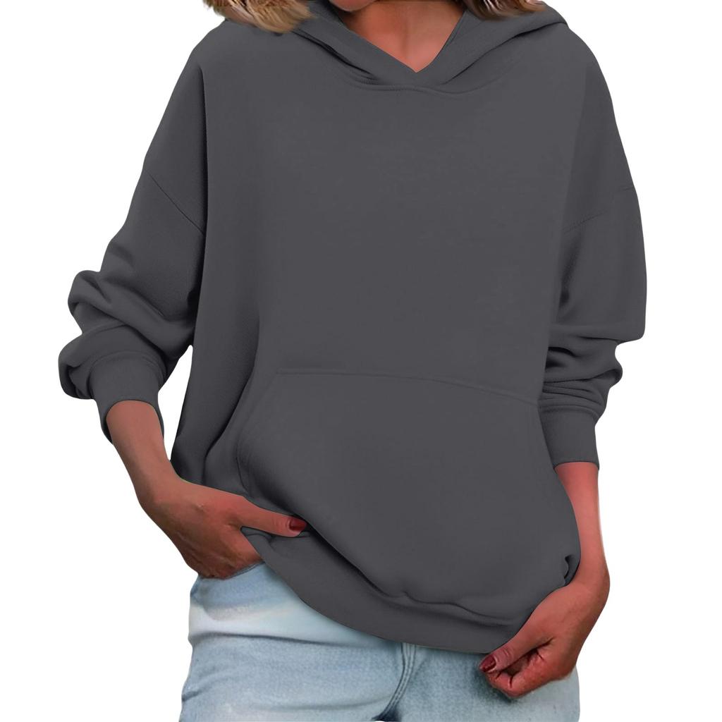 Women's Loose Long Sleeved Solid Color Casual Fleece Pullover Hooded Sweatshirt
