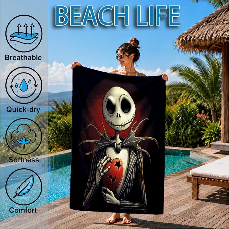 Skull Jack Artwork Printed Microfiber Beach Towel, Soft And Absorbent, Quick-Dry, Ideal for Summer Travel, Beach Essential, Swimming Pool