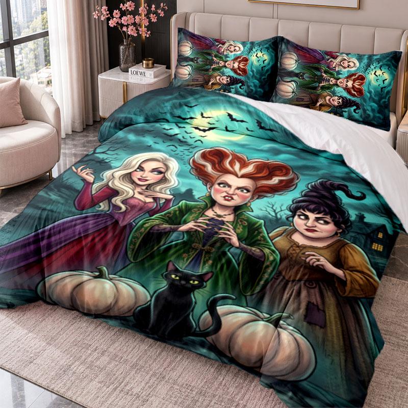 Hocus Pocus Sanderson Sisters 3Pcs Bedding Set Duvet Cover With Two Pillowcases For Bedroom Home Decoration