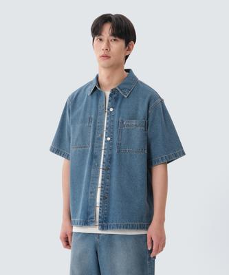 SNOWPEAK APPAREL Джинсовая рубашка с коротким рукавом (S25Zmfsh76) синий