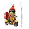Christmas Frog Ornament Cartoon Frog with Santa Hat Riding Motorcycle Acrylic Pendant Xmas Tree Hanging Decoration for Tree Window Car Decor