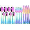 16Pcs Multicolor Dinnerware Set Stainless Steel Silverware Knife Fork Spoon Cutlery Mirror Flatware Kitchen Dinner Tableware Set