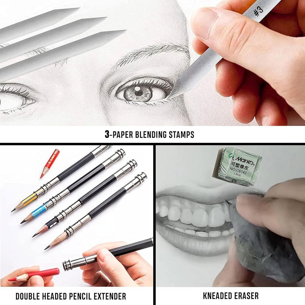 Графитовые карандаши для рисования и набор для эскизов Набор для рисования с сумкой Художественные принадлежности Включает угольные карандаши Графитовые карандаши Точилки, Ластики