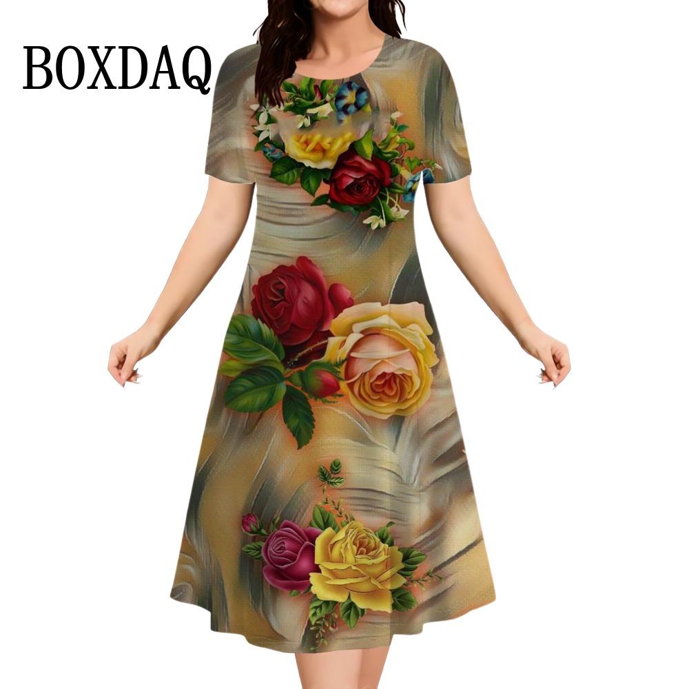 Летнее ретро-платье А-силуэта с цветочным принтом для женщин, свободное платье с короткими рукавами и 3D-принтом, повседневный ретро-вырез, новые женские солнцезащитные очки