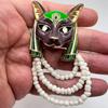 Luxury Design Vintage Style Anubis God BROOCH Pin White Beads Purple Enamel Egyptian Jackal Costume Jewelry