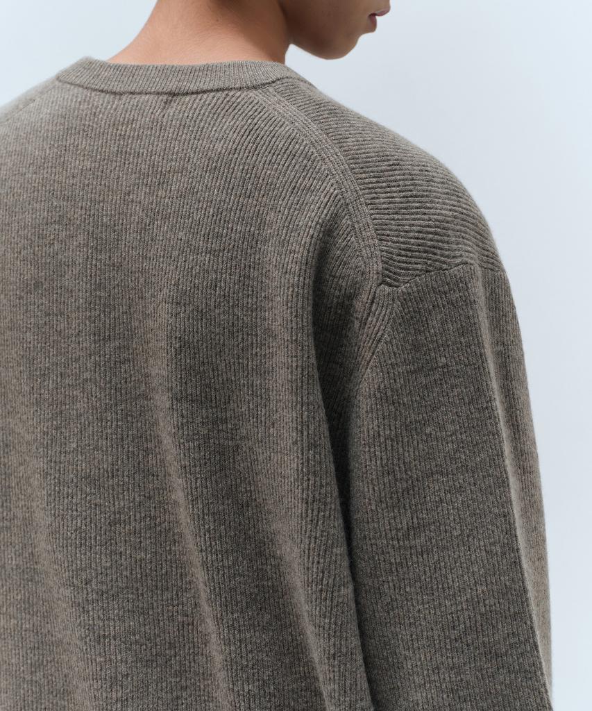 Musinsa Standard [Victoria Wool] Минималистичный кардиган с круглым вырезом в рубчик [Тауп]