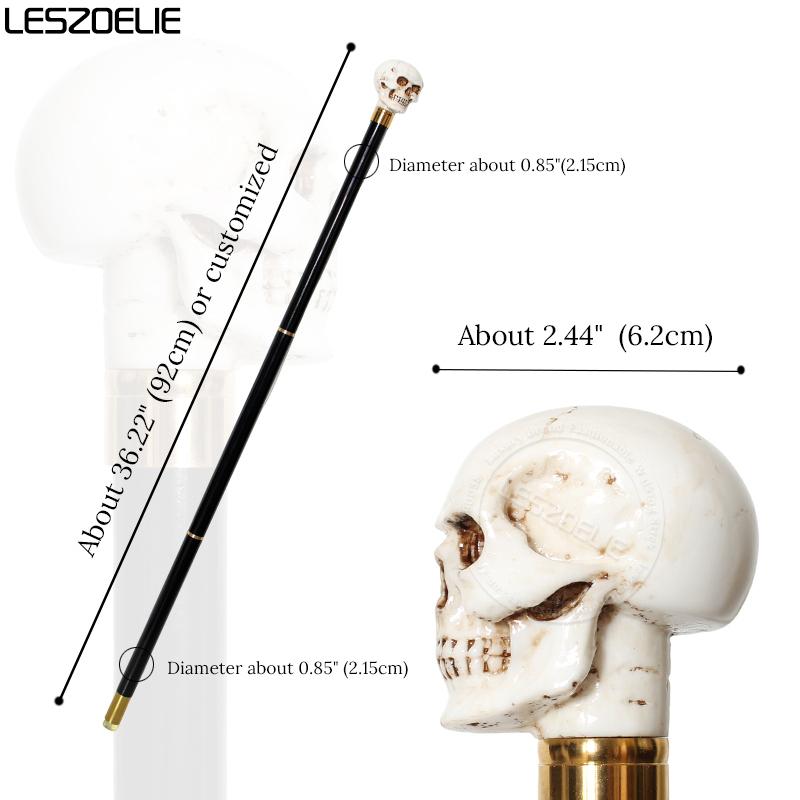 Gothic Skull-Head Handle Black Wooden Walking Cane with Gold Trim Vintage Style Walking Stick for Cosplay And Daily Use Unisex