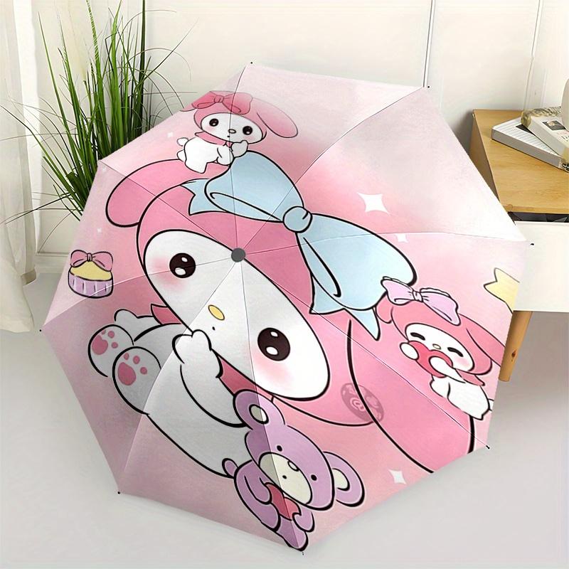 My Melody, Bow Automatic opening and closing folding umbrella with 8-rib frame and compact travel design, perfect for all occasions | Stylis