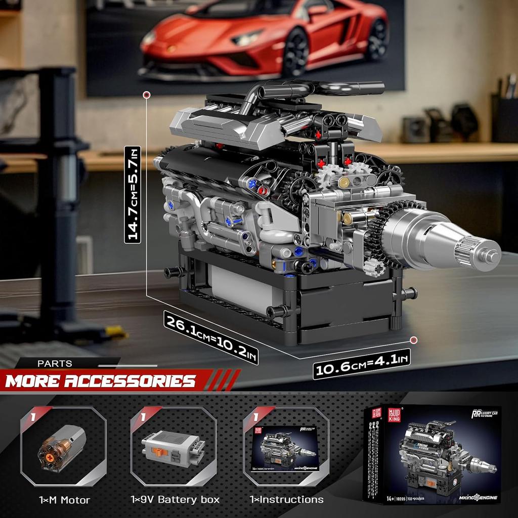 MOULD KING 10205 Technical Car Part Toys The Motorized RR Vintage Car V12 Engine Building Block Brick Kids Christmas Gift