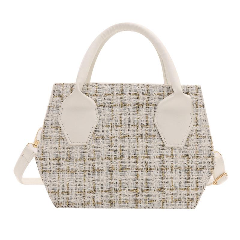 Trendy Fashionable Small Square Shoulder Bag In Black White And Plaid For Everyday Use
