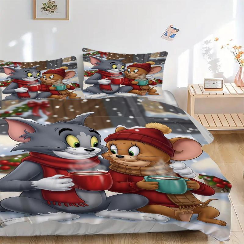 Tom Jerry Winter Print 3Pcs Bedding Setduvet Cover With 2 Bedropillowcase Home Birthday Gift