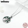 WOSTU Real 925 Sterling Silver Tree of Life Necklace Green Cubic Zirconia Round Pendant Family Tree Jewelry Gift for Her